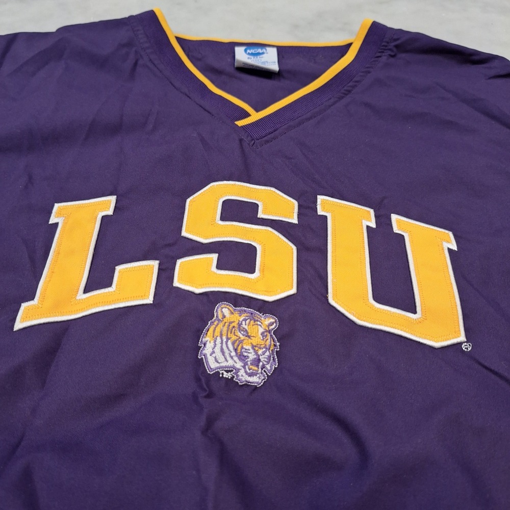 NCAA LSU Tigers Windshirt Men Lg Purple Gold V-Neck Pullover Jacket KA Inc. Golf